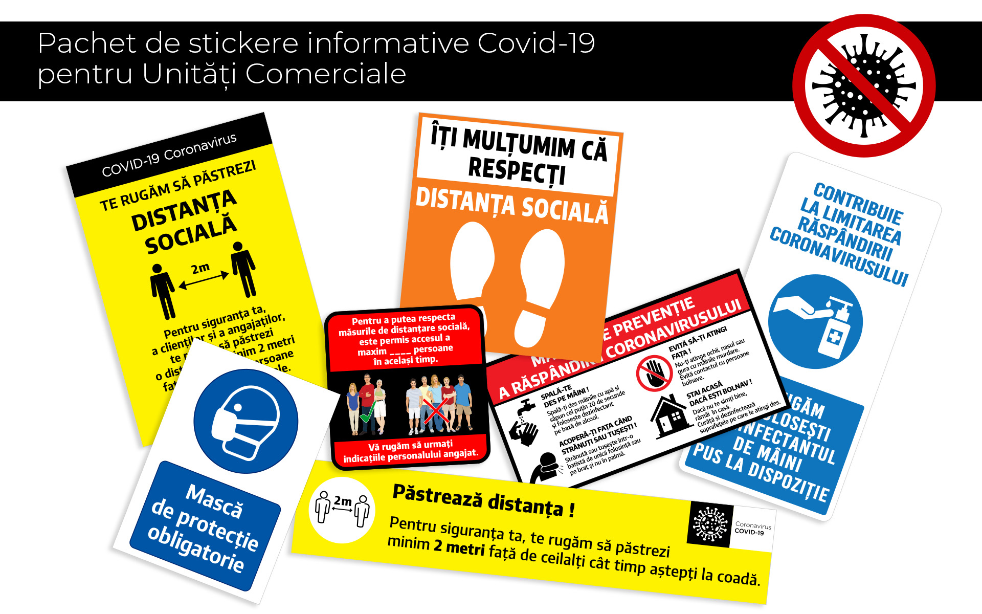 Pachet de stickere informative Covid-19 pentru unitati comerciale